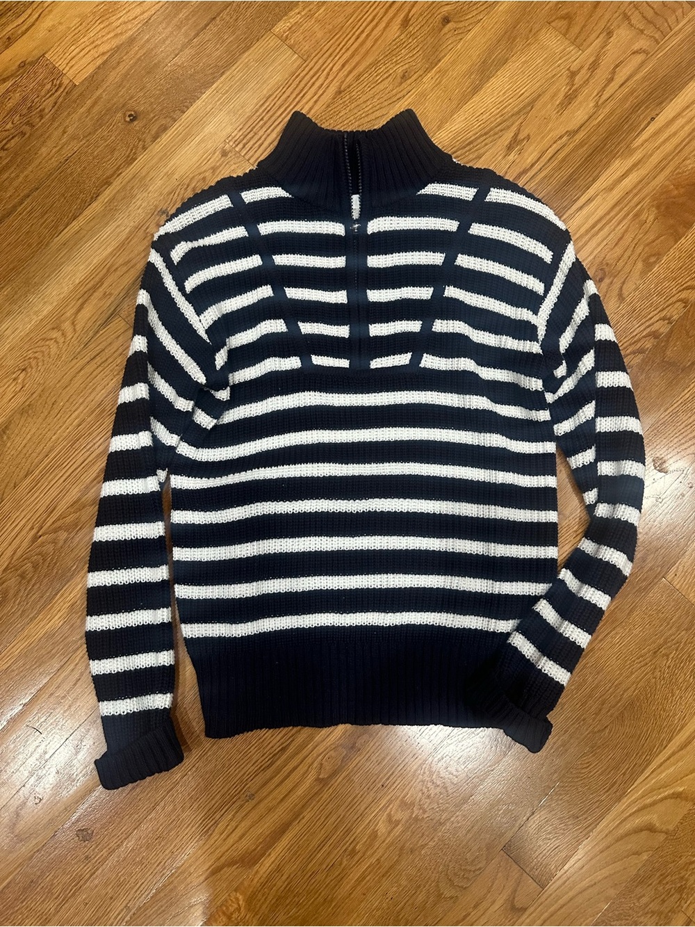 Navy and White Striped Half-Zip Sweater
Time and Tru XS
